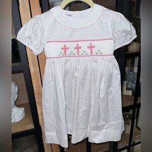Cross smock dress bishop embroidered heirloom Easter church christening toddler